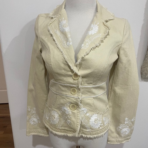 White House Black Market Size 6 Light Tan Embroidered Jacket - Picture 1 of 6